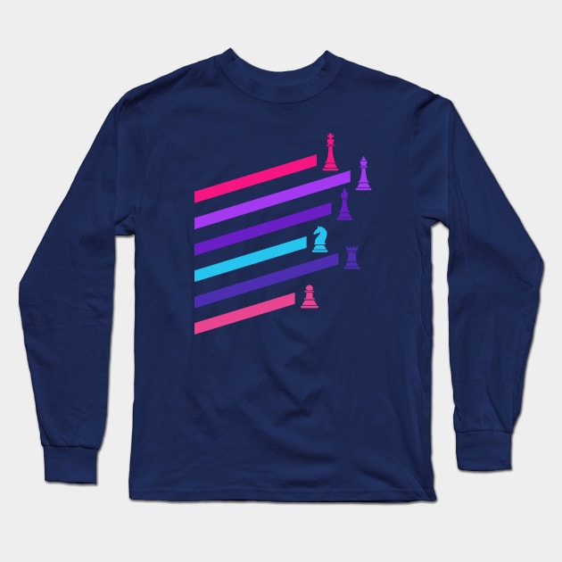 Cyberpunk Neon Chess Pieces Long Sleeve T-Shirt by pixeptional